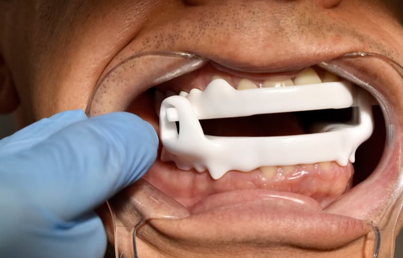 Detailaufnahme des intraoralen OrthoApnea NOA Unterkieferprotrusionsgeräts